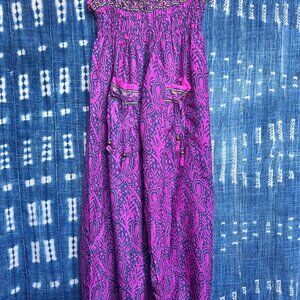 Fuchsia Purple & Navy Blue Silky Harem Pants